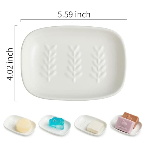 Miamolo Soap Dish Soap Holder Shower, Ceramic Soap Dishes for Bar Soap Sponge, Shower Soap Dish Soap Saver Tray for Bathroom Kitchen Sink, Easy to Clean, White 5