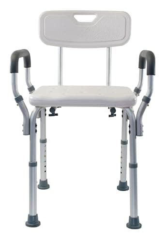Essential Medical Supply Height Adjustable Shower and Bath Bench with Back, Padded Arms and Textured Seat - Perfect Shower Chair for Inside Shower or Tub for Seniors and Adults - Supports 300lbs.