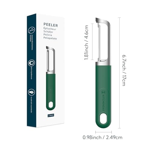 KITCHENDAO Swivel Vegetable Potato Peeler for Kitchen, Japanese Stainless Steel Sharp Blade, Heavy Duty Die-cast Construction, Built-in Eye Remover, Soft-touch Handle, Dishwasher Safe, Green 7