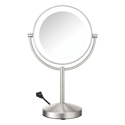 Conair Lighted Makeup Mirror, Double-Sided LED Vanity Mirror with 1X/10X Magnification, 3 Light Settings, 3 Modes, 360° Rotation, Satin Nickel Finish