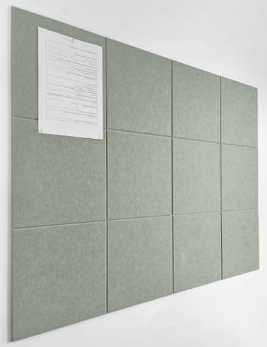 DECORITA Sage Green Cork Board Alternative | Large Pin Board Notice Board | Felt Bulletin Board for Office, Home & Classroom | Sage Green Office School Supplies | Felt Wall Tiles (12-Pack)