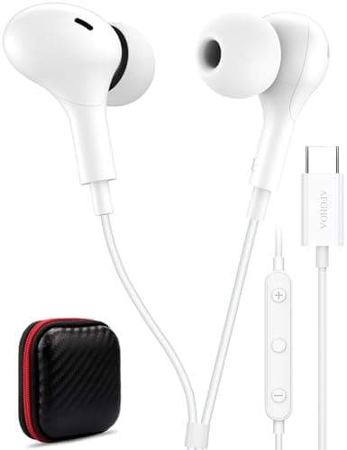 USB C Headphone for Samsung S26 S25 FE S24 A16 A17 Wired Earbuds Magnetic in-Ear Type C Earphone with Microphone Volume Control Bass Stereo Noise Canceling for iPhone 17 Pro Max 16 16e 15 Pixel 10a 9a