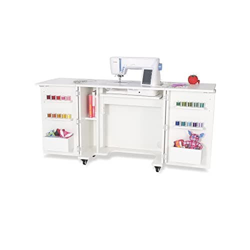 Kangaroo Bandicoot Sewing Cabinet with Lift – Quilting & Sewing Machine Table with Expandable Work Surface & Storage, Ash White