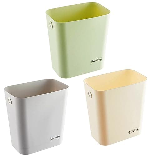 Halyuhn Rectanglar Small Trash Can 3 Pack, 3 Gallon/12 L Office Garbage Can Wastebasket, for Bedroom, Bathroom, Dorm, Kitchen, Under Sink, Under Desk, Plastic Trash Bin Garbage Bin– Green Grey Cream
