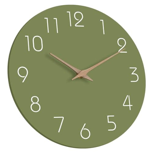 Mosewa Modern Wall Clock - Silent Non-Ticking 8 Inch Wall Clocks Battery Operated Simple Minimalist for Living Room Office Bedrooms Kitchen Home Decor(Olive Green) 6