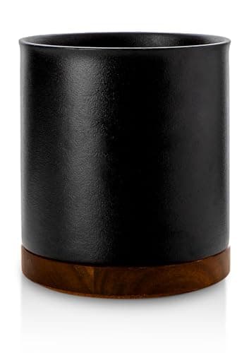 Nucookery 360°Rotating Utensil Holder, 7.2" Kitchen Utensil Crock, Ceramic Cooking Utensil Organizer with Countertop-Protection Cork Bottom for Farmhouse Kitchen Decor Christmas (Stone Black) 8