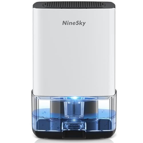 NineSky Dehumidifier for Home, 35oz Water Tank (300 sq.ft), Small Dehumidifiers for Bathroom, Bedroom, Basement with 7 Colorful Lights, Auto Shut Off, White