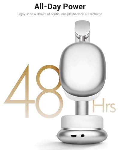 Wireless Over Ear Headphones, Noise Canceling Bluetooth Headphones with Microphones,Hi-Res Audio,48H Playtime,Foldable,Breathable Soft Earpads for iOS/Android/Samsung/PC-Silver 6