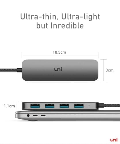 uni USB C to USB Hub Multiport Adapter, Aluminum 4 Ports USB C Splitter for Laptop, Slim Thunderbolt 3/4 Data USB Hub Compatible for MacBook Pro/Air, iPad Pro, Dell, Chromebook | Keyboard, Mouse, HDD 7