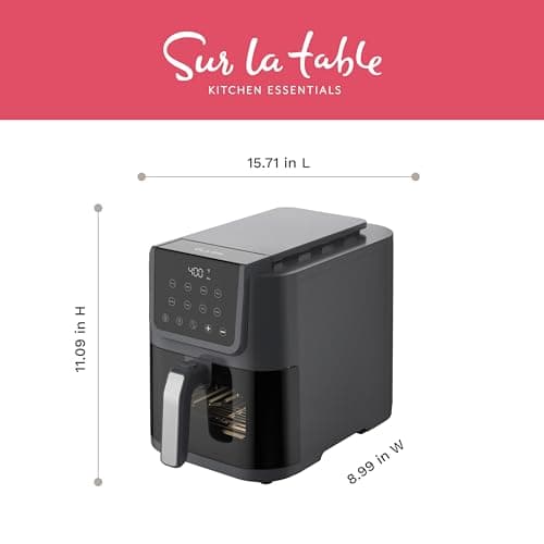 SUR LA TABLE KITCHEN ESSENTIALS 4-in-1 Compact 5-Quart Basket Air Fryer with Window for Easy Viewing, Digital Touchscreen Display with 8-Presets, Air Fry, Bake, Roast, Broil in Minutes, 1500w 5