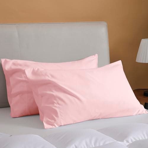 Mosluna Pink Pillow Cases Queen Size Set of 2, Brushed Microfiber Pillowcases 2 Pack with Envelope Closure, Super Soft Breathable Pillow Covers（Pink, 20x30 Inch）