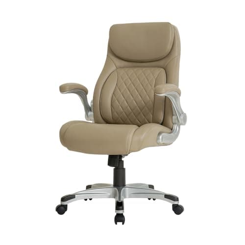 Nouhaus +Posture Ergonomic PU Leather Office Chair. Click5 Lumbar Support with FlipAdjust Armrests. Modern Executive Chair and Computer Desk Chair (Taupe)