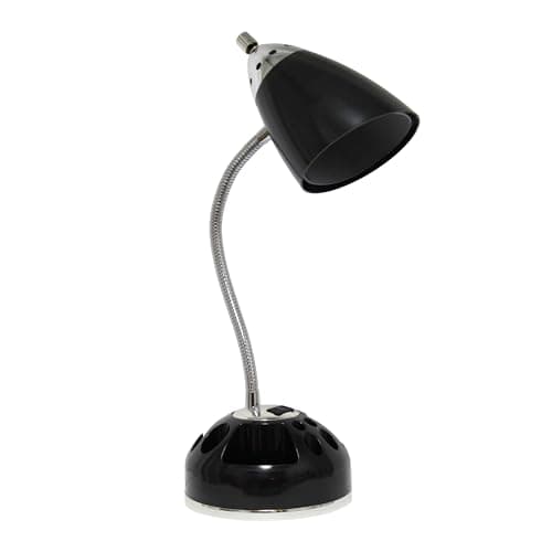 Simple Designs LD1015-BLK Flossy Organizer Desk Lamp with Charging Outlet and Lazy Susan Base, Black