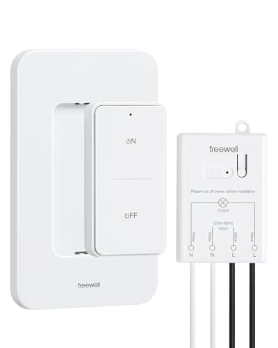 TREEWELL Wireless Light Switch and Receiver Kit, 200FT RF Range Remote Control Light Switch, No Rewiring, No Interference, Wireless Wall Switch for Ceiling Light, Fans, Lamps, Pre-Programmed