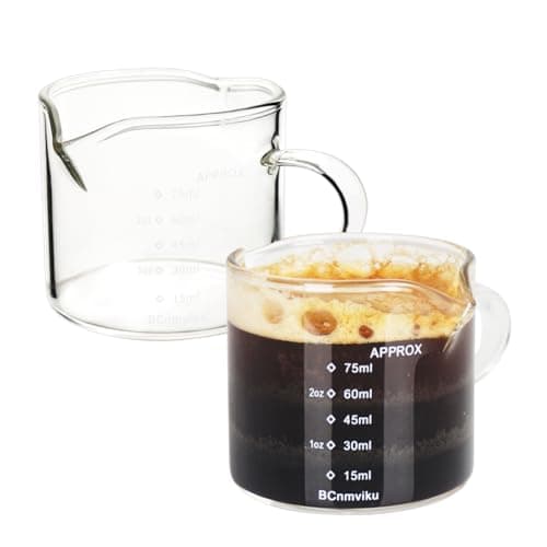 BCnmviku 2 Pack Double Spouts Measuring Triple Pitcher Milk Cup 75ML Espresso Shot Glasses Parts Clear Glass