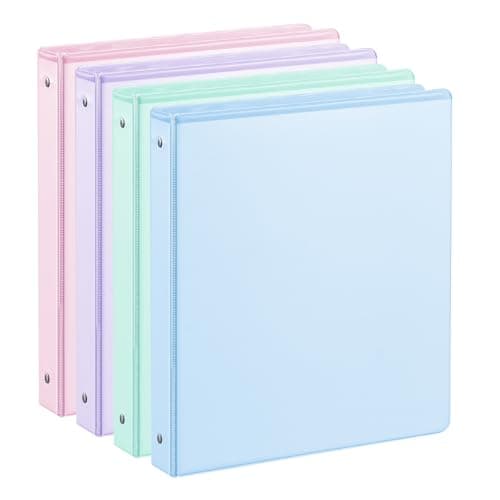 SUIN 1 Inch 3 Ring Binder 4 Pack Pastel Colors, Holds 200 Sheets Letter Size with Pockets for School Office Home