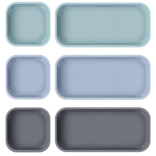 Wenqik 6 Pcs Silicone Bathroom Vanity Trays for Counter Multifunctional Bathroom Counter Tray Multipurpose Decorative Tray for Kitchen Desk Perfume Jewelry Candle Key Ring(Dark Gray, Green, Blue)