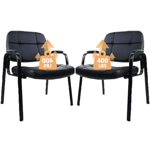 CLATINA Big & Tall Waiting Room Guest Chair Comfortable Reception Chairs with Bonded Leather Padded Arm Rest for Office Reception Lobby and Conference Desk, Black(2 Pack)