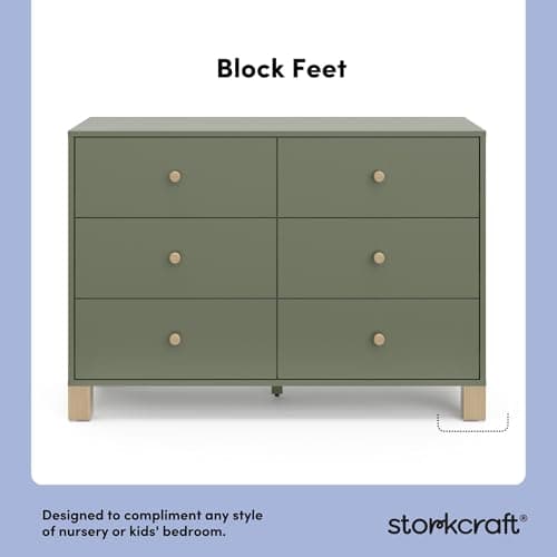 Storkcraft California 6-Drawer Double Dresser (Olive with Driftwood) - GREENGUARD Gold Certified, Interlocking Drawer System, Dresser Drawer Organizer for Kids Bedroom 5