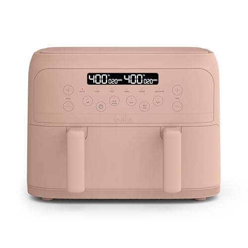 bella 4 Qt TriZone Air Fryer, EverGood™ Ceramic Nonstick Coating, Dual Basket Design w Removable Divider, Digital Touchscreen Control w 6 Preset Cooking Options, 1200 Watt, 3lb Capacity, Blossom