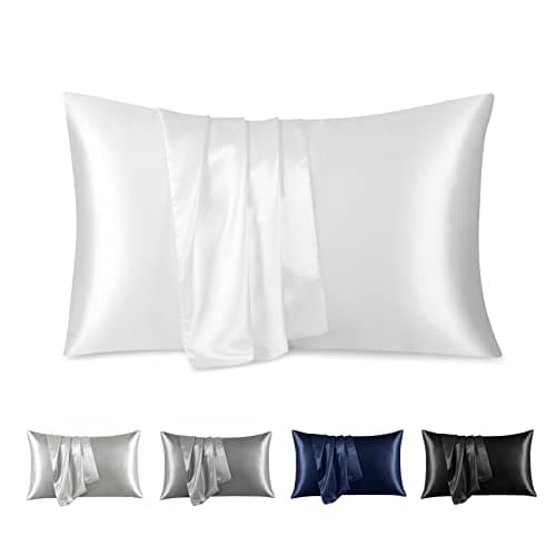 RUIKASI Satin Pillowcase for Hair and Skin - White Pillowcase Standard Set of 2, Silky Pillow Cases Standard Size 2 Pack with Envelope Closure, 20x26 inches 8
