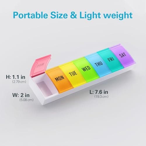 VVM Weekly Pill Organizer Large, Easy Open Pill Box 7 Day with Secure Closure, Medicine Pill Organizer for The Arthritis, Pill Container Holder, Daily Pill Case for Vitamins Medication Supplements 7