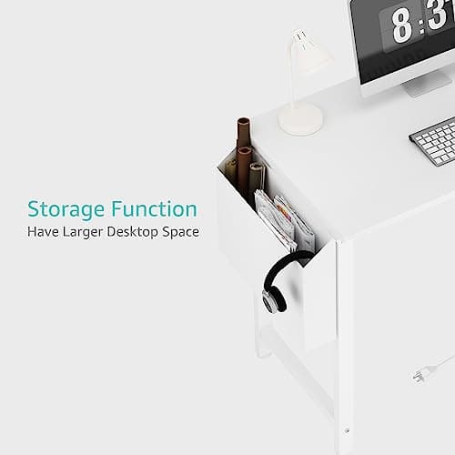 Lufeiya White L Shaped Computer Desk with Power Outlet Shelves, 40 Inch Small Reversible Corner Desk for Small Space Home Office, L-Shaped Desk PC Desks, White 9