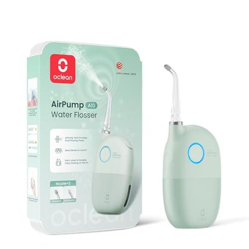 Oclean Airpump A10 Portable Cordless Water Flosser for Teeth, Gums, Braces. Dental Care with 3 Flossing Modes and 2 Tips, Rechargeable, and IPX7 Waterproof. (Green)