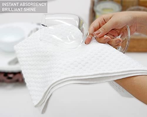 COTTON CRAFT Euro Café Set of 12 Waffle Weave Pure Cotton Super Absorbent Multipurpose Kitchen Towels, Dishcloths, Tea Towels White 6