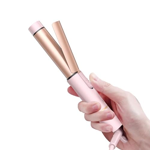 Mini Travel Curling Iron, European Travel Curling Iron Dual Voltage (100V-240V) Mini Size for Short Hair 1 inch, Portable Hair Curler with 30s Fast Heating Constant 180° for International (Pink)
