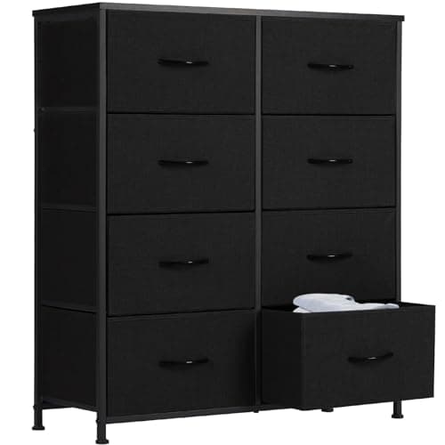 Sweetcrispy Dresser, Dresser for Bedroom Drawer Organizer Storage Drawers, Fabric Storage Tower with 8 Drawers, Chest of Drawers with Steel Frame, Wood Top for Living Room, Closet,Black