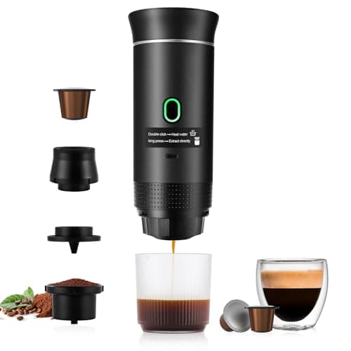 obecilc 3 In 1 Portable Coffee Maker for Travel, 20 Bar Portable Espresso Machine with USB,Travel Coffee Maker Self-Heating, Compatible with Ground Coffee & Capsule for Hiking,Office,RV（Black）