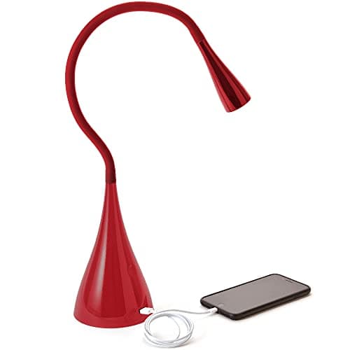 Newhouse Lighting NHGS-LED-RD Red Flexible Touch Sensor Switch Energy-Efficient LED Goose Neck Desk Lamp in 3000K Warm White Color Temperature with USB 2.1A Charging Port 5