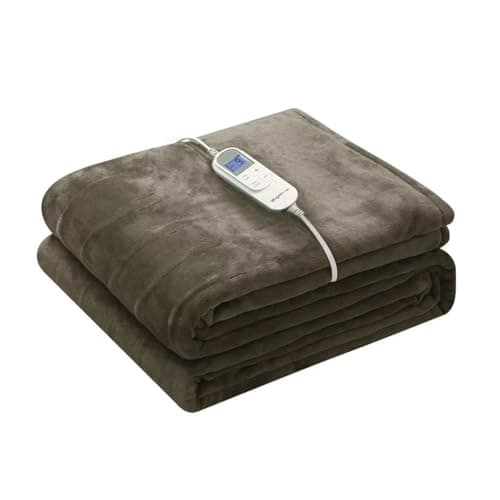 Wapaneus Heated Blanket Electric Full Size 72"x84" with 10 Heating Levels 12 Timer Settings and 8 Hours Auto-Shut Off,Flannel Fast-Heating Electric Blanket,ETL Listed Machine Washable,Dark Brown