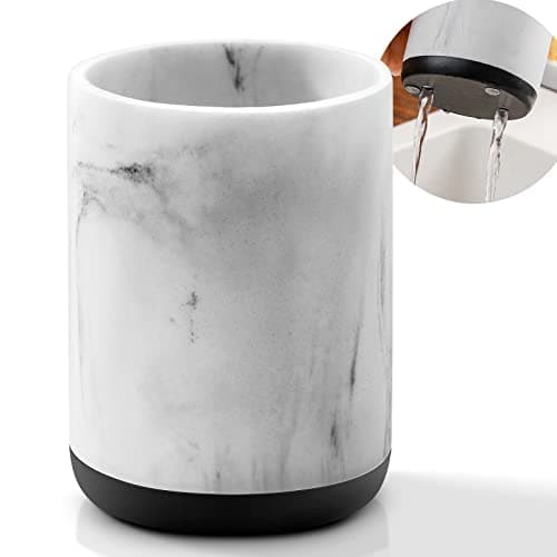 VITVITI Toothbrush Holders for Bathrooms, Toothpaste Tooth Brushing Holder, Bathroom Organizer Countertop for Vanity/Makeup Brushes, White Resin Marble Look, Stand Cup, Small