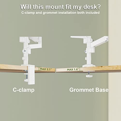 WALI Dual Monitor Mount, Adjustable Gas Spring Arms Desk Mount for 2 Monitors up to 32 inch, 17.6lbs Weight Capacity, Mounting Holes 75 x 75mm or 100 x 100mm (GSDM002W), White 6