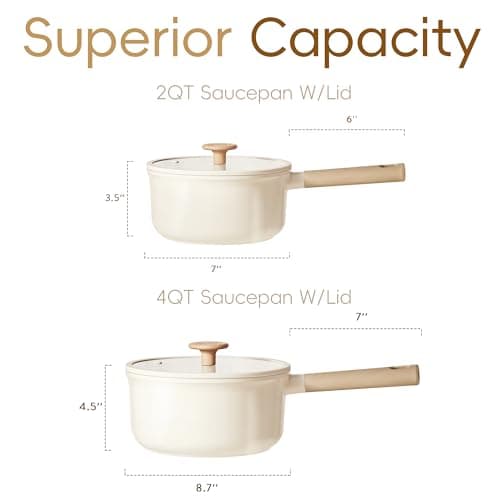 CAROTE 2QT+4QT Ceramic Saucepan Set with Lid, Nonstick Sauce Pans, Dishwasher Safe, Large Kitchen Pots Non-stick Cooking Pot Sauce Pan Set with 4 pcs for Kitchen, Induction Pot, PFOA Free 8