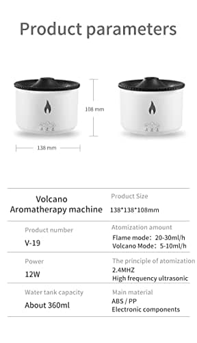 BOHOFAM Essential Oil Diffuser 360ML,Volcano Diffuser/Humidifier, Flame and Volcano 2 Mist Mosdes, Included 50ML Hotel Collection Essential Oil for Home, Bedroom,Large Room 6