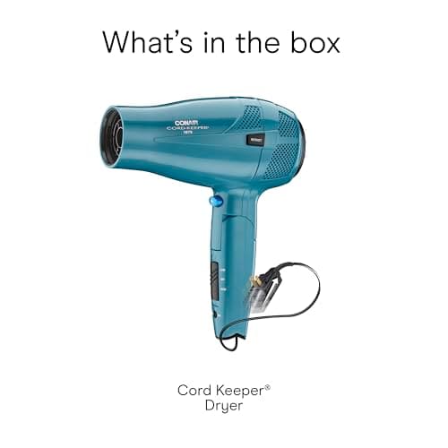 Conair Cord-Keeper Dryer with Folding Handle and Retractable Cord, 1875W Travel Hair Dryer, Ionic Technology, Teal 8