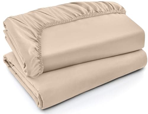Utopia Bedding Twin XL Fitted Sheets - Bulk Pack of 2 Bottom Sheets - Soft Brushed Microfiber - Deep Pockets - Shrinkage & Fade Resistant - Easy Care (Twin XL, Beige)