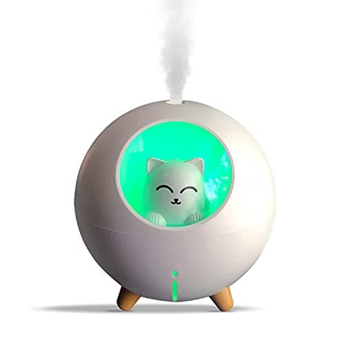 Upgraded Ultrasonic Ultra-Quiet USB Cute Cool Mist Mini Humidifier, for Kids Baby Nursery Bedroom, 7-Color Lights 2 Mist Mode Auto Shutoff Whisper Silent Small Cute Humidifier (220ml, White)