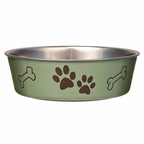 Loving Pets Bella Dog Bowls- Stainless Steel Dog & Cat Bowls - Spill Proof Dog Food Bowl, Cat Bowl, Puppy Essentials & Pet Supplies Great for Home & Travel (Medium 20-35 lbs, Artichoke)