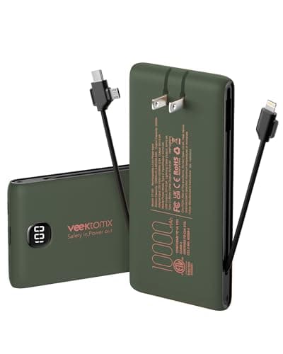 Portable Charger Power Bank Built in Cables and Wall Plug, 10000mAh iPhone Battery Pack Fast Charging, USB C External Slim Power Bank, Travel Essentials Compatible with iPhone 17 16 15 14 iPad, Green