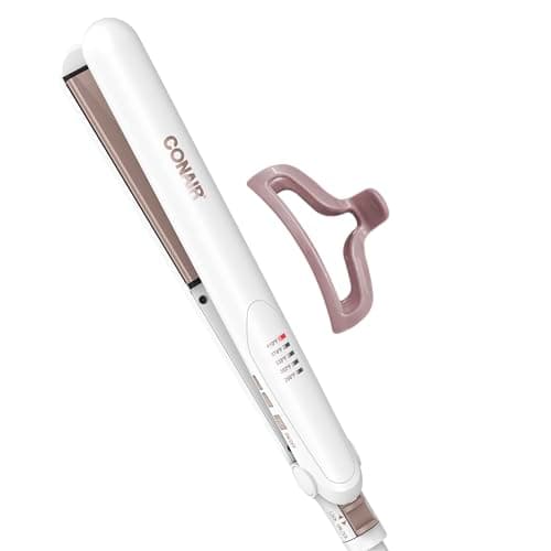 Conair Double Ceramic Flat Iron, 1-Inch Flat Iron Hair Straightener with Claw Clip, 5 Heat Settings, Extra-Long Floating Plates, White