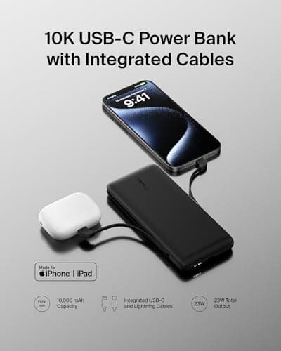 Belkin Portable Charger Power Bank for iPhone/Android - 10,000mAh, 23W Battery Pack for Phone with Integrated USB-C, Lightning Cables - Pass-Through Capability, Charge 2 Devices at Once 6