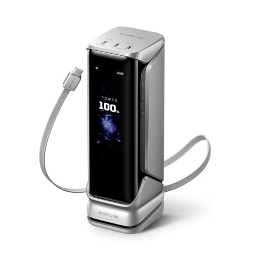 EF ECOFLOW Rapid Pro X Power Bank, 27650mAh, 300W, 140W Built-in Cable, 3-Port Portable Charger, 140W Output, Up to 320W Recharge, 3.9" Display, 2 ft Retractable Cable, Compatible with iPhone, Laptop