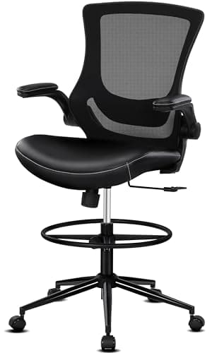 Misolant Tall Office Chair for Standing Desk, Drafting Chair with Footrest Ring, PU Leather Recline High Office Tall Desk Chair with Adjustable Lumbar Support