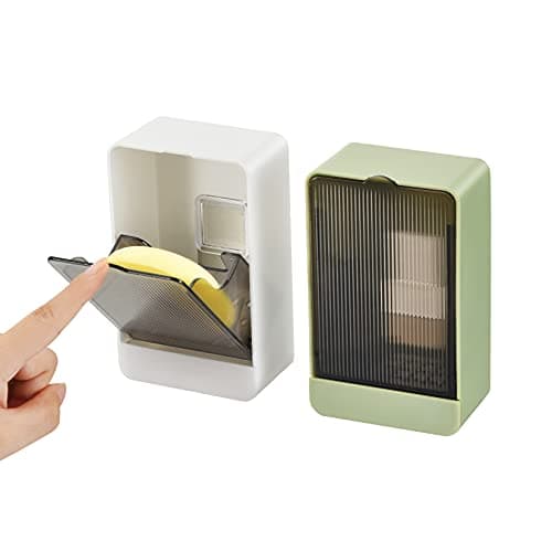 Soap Holder Dish Shower, 2 Pack Bar Soap Holder with Drainage, Self Draining Soap Holder, Wall Mounted Soap Box Tray Container for Bathroom, Bathtub Kitchen Sink, No Drilling, 4 Adhesive Include