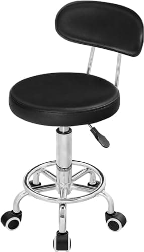 HOOBRO Height Adjustable Rolling Stool, 360° Rotating Drafting Chair, Multi-Purpose Office Desk Chair, Rolling Swivel Salon Stool Chair, for Barber Shop, Nail Salon, Office, Black SB01BY01G1