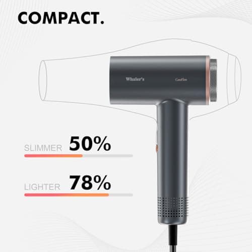 WHALER'S Professional Hair Dryer Ionic 1400W Fast Drying, 4 Speed/Heat Settings & Cool Shot, Dual Voltage for Travel, Includes Diffuser+Concentrator+Replacement Brush (1.4kW, 120V-240V) (Black) 5